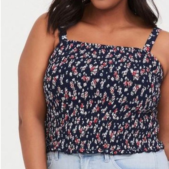 Torrid 2 Floral Smocked Crop Cami Tank Top Plus‎ Size 2x 18 20 NWT - Picture 1 of 9